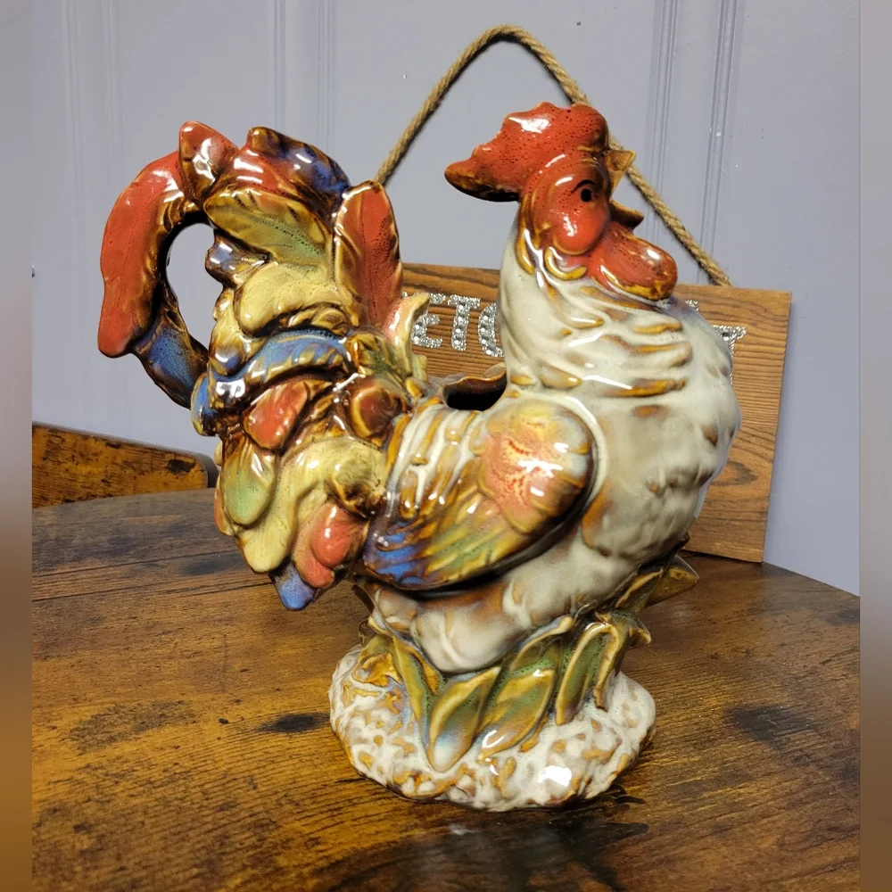 Vintage Unique stoneware Colorful Rooster tea pot